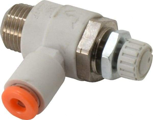 SMC PNEUMATICS - 1/8" Tube OD x 1/8" Male NPT Flow Control Elbow Valve - Meter Out - Exact Industrial Supply