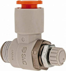 SMC PNEUMATICS - 1/4" Tube OD x 1/8" Male NPT Flow Control Elbow Valve - Meter Out - Exact Industrial Supply