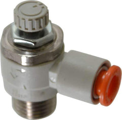 SMC PNEUMATICS - 1/4" Tube OD x 1/4" Male NPT Flow Control Elbow Valve - Meter Out - Exact Industrial Supply