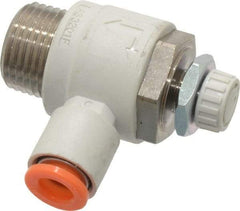 SMC PNEUMATICS - 1/4" Tube OD x 3/8" Male NPT Flow Control Elbow Valve - Meter Out - Exact Industrial Supply