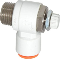 SMC PNEUMATICS - 3/8" Tube OD x 3/8" Male NPT Flow Control Elbow Valve - Meter Out - Exact Industrial Supply