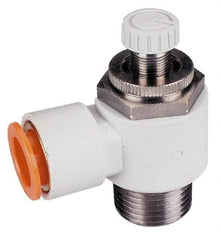 SMC PNEUMATICS - 3/8" Tube OD x 1/2" Male NPT Flow Control Offset Inline Valve - Meter Out - Exact Industrial Supply