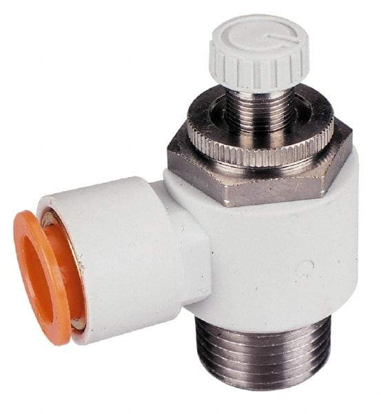 SMC PNEUMATICS - 5/32" Tube OD x 1/8" Male NPT Flow Control Offset Inline Valve - Meter Out - Exact Industrial Supply