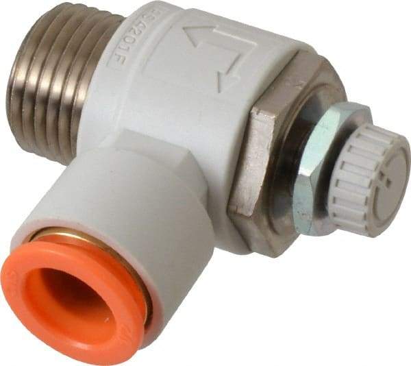 SMC PNEUMATICS - 1/2" Tube OD x 1/2" Male NPT Flow Control Elbow Valve - Meter Out - Exact Industrial Supply