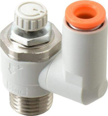 SMC PNEUMATICS - 1/4" Tube OD x 1/4" Male NPT Flow Control Offset Inline Valve - Meter Out - Exact Industrial Supply