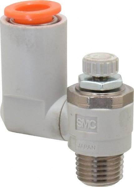 SMC PNEUMATICS - 3/8" Tube OD x 1/4" Male NPT Flow Control Offset Inline Valve - Meter Out - Exact Industrial Supply