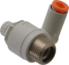 SMC PNEUMATICS - 1/4" Tube OD x 3/8" Male NPT Flow Control Offset Inline Valve - Meter Out - Exact Industrial Supply
