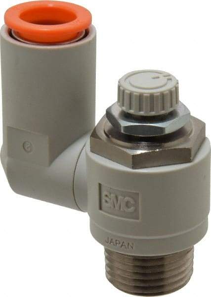 SMC PNEUMATICS - 1/2" Tube OD x 1/2" Male NPT Flow Control Offset Inline Valve - Meter Out - Exact Industrial Supply