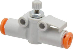 SMC PNEUMATICS - 5/32" Tube OD x M5 Body Flow & Speed Control Valve - Speed Control Inline Type with One Touch Fitting - Exact Industrial Supply