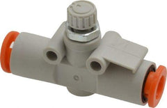 SMC PNEUMATICS - 1/4" Tube OD x 1/8 Body Flow & Speed Control Valve - Speed Control Inline Type with One Touch Fitting - Exact Industrial Supply
