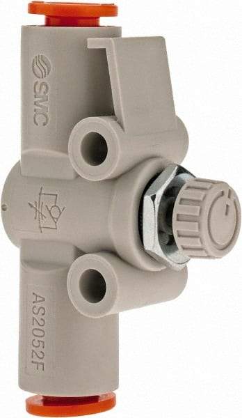 SMC PNEUMATICS - 1/4" Tube OD x 1/4 Body Flow & Speed Control Valve - Speed Control Inline Type with One Touch Fitting - Exact Industrial Supply