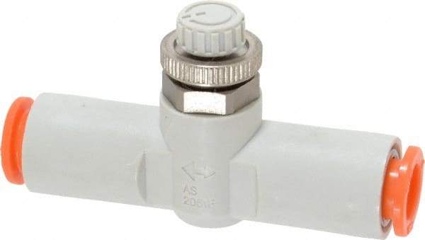SMC PNEUMATICS - 5/16" Tube OD x 1/4 Body Flow & Speed Control Valve - Speed Control Inline Type with One Touch Fitting - Exact Industrial Supply