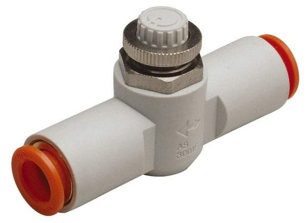 SMC PNEUMATICS - 3/16" Tube OD x 1/8 Body Flow & Speed Control Valve - Speed Control Inline Type with One Touch Fitting - Exact Industrial Supply