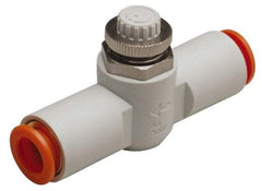 SMC PNEUMATICS - 3/16" Tube OD x 1/4 Body Flow & Speed Control Valve - Speed Control Inline Type with One Touch Fitting - Exact Industrial Supply