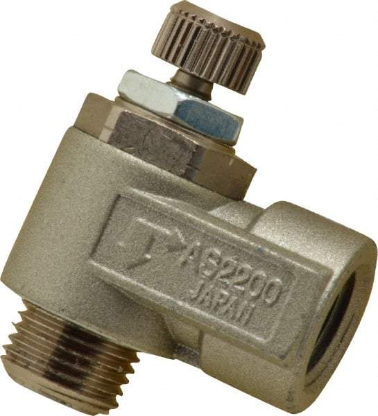 SMC PNEUMATICS - 1/8" Male NPT x 1/8" Female NPT Flow & Speed Control Valve - Elbow Type - Exact Industrial Supply