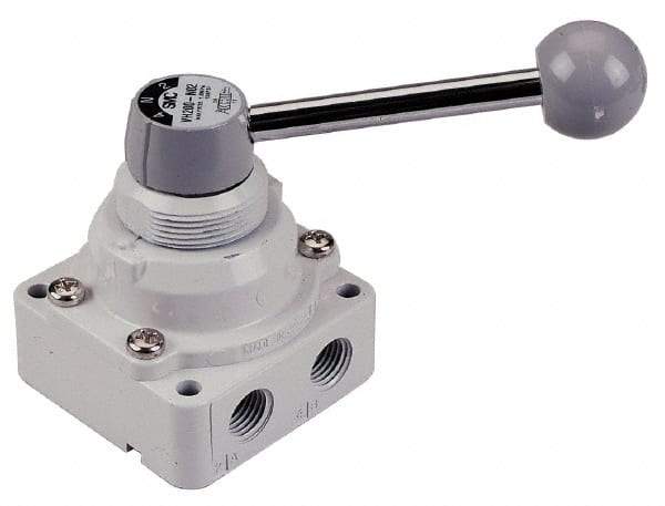 SMC PNEUMATICS - 1/2" NPT Rotary Hand Air Valve - 3 Position, 3.1 CV Rate, 150 Max psi & 140°F Max Temp - Exact Industrial Supply