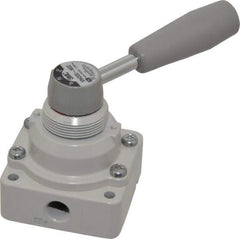 SMC PNEUMATICS - 1/4" NPT Rotary Hand Air Valve - 3 Position, 0.4 CV Rate, 150 Max psi & 140°F Max Temp - Exact Industrial Supply