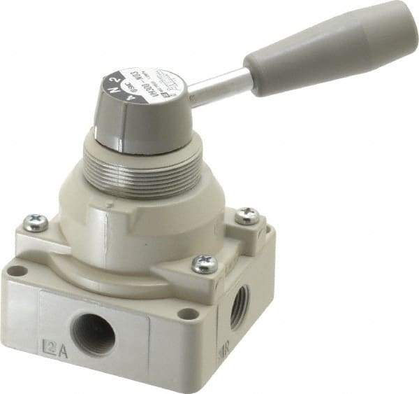 SMC PNEUMATICS - 3/8" NPT Rotary Hand Air Valve - 3 Position, 1.1 CV Rate, 150 Max psi & 140°F Max Temp - Exact Industrial Supply