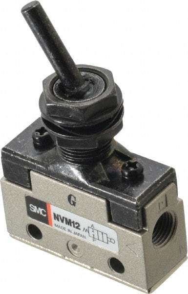 SMC PNEUMATICS - 0.14 CV Rate, 1/8" NPT Inlet Mechanical Valve - 2 Way, 2 Ports, Toggle Lever - Exact Industrial Supply