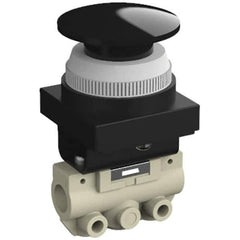SMC PNEUMATICS - 0.14 CV Rate, 1/8" NPT Inlet Mechanical Valve - 2 Way, 2 Ports, Push Button Mushroom - Exact Industrial Supply
