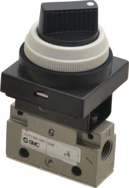 SMC PNEUMATICS - 0.14 CV Rate, 1/8" NPT Inlet Mechanical Valve - 2 Way, 2 Ports, Selector 90° Turn - Exact Industrial Supply