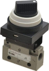 SMC PNEUMATICS - 0.14 CV Rate, 1/8" NPT Inlet Mechanical Valve - 2 Way, 2 Ports, Selector 90° Turn - Exact Industrial Supply