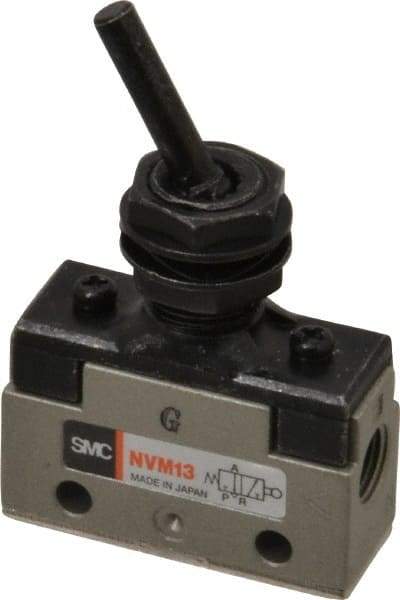 SMC PNEUMATICS - 0.14 CV Rate, 1/8" NPT Inlet Mechanical Valve - 3 Port, 2 Position, Toggle Lever - Exact Industrial Supply