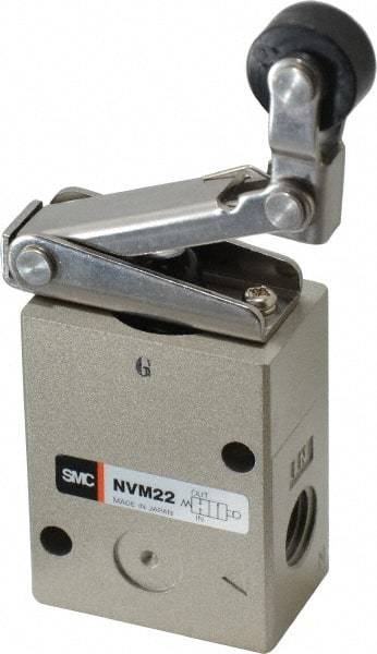 SMC PNEUMATICS - 1.00 CV Rate, 1/4" NPT Inlet Mechanical Valve - 2 Way, 2 Ports, Roller Lever One Way - Exact Industrial Supply