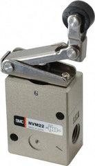 SMC PNEUMATICS - 1.00 CV Rate, 1/4" NPT Inlet Mechanical Valve - 2 Way, 2 Ports, Roller Lever One Way - Exact Industrial Supply
