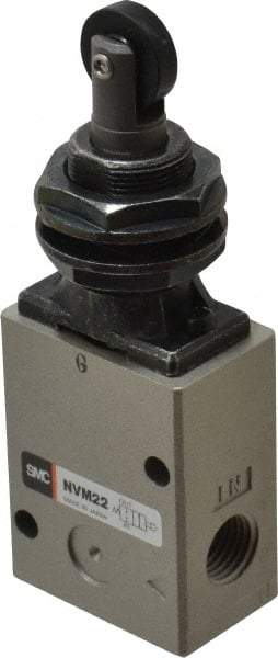 SMC PNEUMATICS - 1.00 CV Rate, 1/4" NPT Inlet Mechanical Valve - 2 Way, 2 Ports, Roller Plunger Inline - Exact Industrial Supply