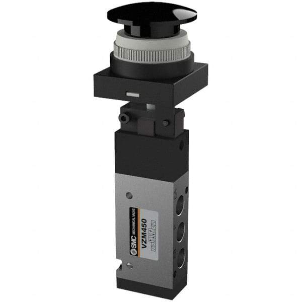 SMC PNEUMATICS - 0.55 CV Rate, 1/8" NPT Inlet Mechanical Valve - 4 Way, 5 Ports, Push Button Mushroom - Exact Industrial Supply