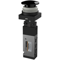 SMC PNEUMATICS - 0.55 CV Rate, 1/8" NPT Inlet Mechanical Valve - 4 Way, 5 Ports, Push Button Mushroom - Exact Industrial Supply