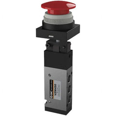 SMC PNEUMATICS - 0.55 CV Rate, 1/8" NPT Inlet Mechanical Valve - 4 Way, 5 Ports, Push Button Mushroom - Exact Industrial Supply