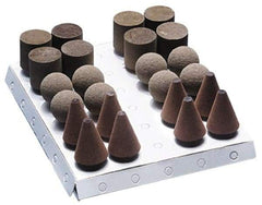 Grier Abrasives - 24 Piece Aluminum Oxide Rubber Rubber Mounted Abrasive Wheel Set - Includes Mounted Wheels with 1/4" Diam x 1-1/2" Long Shank - Exact Industrial Supply