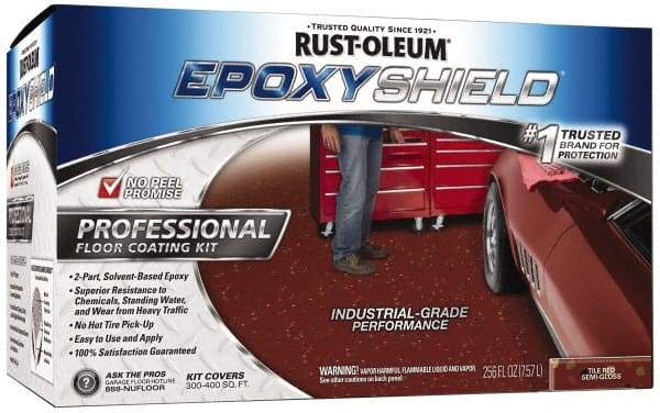Rust-Oleum - 2 Gal (2) One Gallon Cans Gloss Tile Red 2 Part Epoxy Floor Coating - <250 g/L VOC Content - Exact Industrial Supply