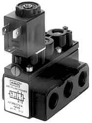 ARO/Ingersoll-Rand - 1/8" Inlet x 1/8" Outlet, Solenoid Actuator, Solenoid Return, 2 Position, Body Ported Solenoid Air Valve - 24 VDC Input, 32 CFM, 0.9 CV, 4 Way, 150 psi, 3-1/2" Long x 1-15/16" Wide x 3-1/4" High, 0 to 180°F - Exact Industrial Supply