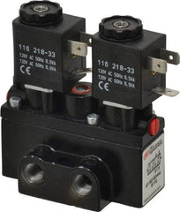 ARO/Ingersoll-Rand - 1/8" Inlet x 1/8" Outlet, Solenoid Actuator, Solenoid Return, 2 Position, Body Ported Solenoid Air Valve - 120 VAC Input, 32 CFM, 0.9 CV, 4 Way, 150 psi, 3-1/2" Long x 1-15/16" Wide x 3-1/4" High, 0 to 180°F - Exact Industrial Supply