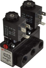 ARO/Ingersoll-Rand - 1/4" Inlet x 1/4" Outlet, Solenoid Actuator, Solenoid Return, 2 Position, Body Ported Solenoid Air Valve - 24 VDC Input, 54 CFM, 1.5 CV, 4 Way, 150 psi, 3-31/32" Long x 1-15/16" Wide x 3-1/4" High, 0 to 180°F - Exact Industrial Supply