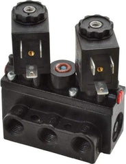 ARO/Ingersoll-Rand - 1/4" Inlet x 1/4" Outlet, Solenoid Actuator, Solenoid Return, 3 Position, Body Ported Solenoid Air Valve - 120 VAC Input, 32 CFM, 0.9 CV, 4 Way, 150 psi, 2-15/16" Long x 1-15/16" Wide x 1-13/16" High, 0 to 180°F - Exact Industrial Supply