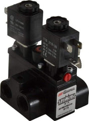ARO/Ingersoll-Rand - 3/8" Inlet x 3/8" Outlet, Solenoid Actuator, Solenoid Return, 3 Position, Body Ported Solenoid Air Valve - 24 VDC Input, 63 CFM, 1.7 CV, 4 Way, 150 psi, 4" Long x '2-1/2" Wide x 3-5/8" High, 0 to 180°F - Exact Industrial Supply