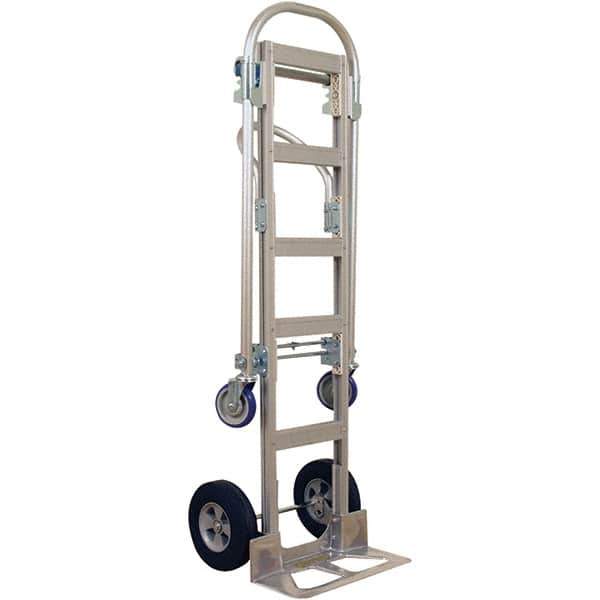Wesco Industrial Products - 1,000 Lb Capacity 61-1/2" OAH Hand Truck - 18 x 7-1/2" Base Plate, Continuous Handle, Aluminum, Solid Rubber Wheels - Exact Industrial Supply
