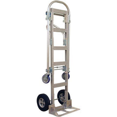 Wesco Industrial Products - 1,000 Lb Capacity 61-1/2" OAH Hand Truck - 18 x 7-1/2" Base Plate, Continuous Handle, Aluminum, Solid Rubber Wheels - Exact Industrial Supply