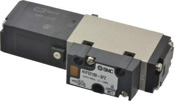 SMC PNEUMATICS - 0.8 CV Flow Rate, Single Solenoid Pilot Operated Valve - 5 Port, 2 Position, Spring Return, 1/4" NPT Inlet, 24 V - Exact Industrial Supply