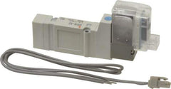 SMC PNEUMATICS - 0.3 CV Flow Rate, Single Solenoid Pilot Operated Valve - 5 Port, 2 Position, Spring Return, 1/4" Push to Connect Inlet, 110 V - Exact Industrial Supply