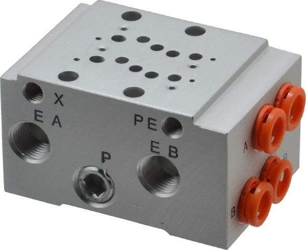 SMC PNEUMATICS - 0.3 CV Flow Rate, 2 Station Pilot Operated Solenoid Valve - 1/4" Push to Connect Inlet, Bar Manifold Base Mounted - Exact Industrial Supply