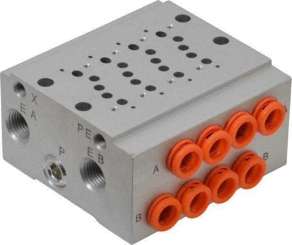 SMC PNEUMATICS - 0.3 CV Flow Rate, 4 Station Pilot Operated Solenoid Valve - 1/4" Push to Connect Inlet, Bar Manifold Base Mounted - Exact Industrial Supply