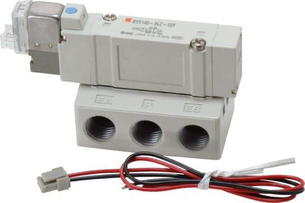 SMC PNEUMATICS - 0.7 CV Flow Rate, Single Solenoid Pilot Operated Valve - 5 Port, 2 Position, Spring Return, 1/4" NPT Inlet, 24 V - Exact Industrial Supply