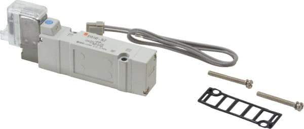 SMC PNEUMATICS - 0.7 CV Flow Rate, Single Solenoid Pilot Operated Valve - 5 Port, 2 Position, Spring Return, 1/4" Push to Connect Inlet, 110 V - Exact Industrial Supply