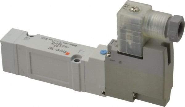 SMC PNEUMATICS - 0.7 CV Flow Rate, Single Solenoid Pilot Operated Valve - 5 Port, 2 Position, Spring Return, 1/4" Push to Connect Inlet, 24 V - Exact Industrial Supply