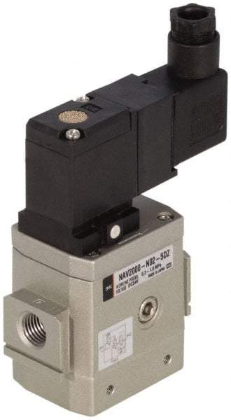 SMC PNEUMATICS - 1/2" Female NPT x 1/8" Gage Port Soft Start-Up Valve - 110V, AC Input, DIN Electrical Entry & 30 to 150 psi - Exact Industrial Supply